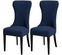RTSFKFS Funda Elástica for Silla de Respaldo Curvo, Juego de 1/2/4 Spandex Fundas Sillas de Comedor- Cubre Asiento y Respaldo a Medida for Cocina Hotel(Marina de Guerra,2PCS)