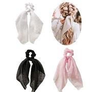 RTTYOARTTYOA 3 paquetes de bufandas, bufandas, bufandas para el pelo, diseño de margaritas de lunares, bufandas de pelo de seda satinada, coleta de lazo, coleta elástica para mujeres y niñas, , , , ]