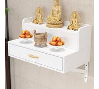 RTTZBOZ Altar de Muertos de Pared, Estante de Altar Budista con Cajón, Mesa de Pooja de Bambú para Puja en Templo, Adivinación y Adoración(White,80cm/31in)