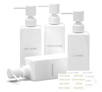 RTUOHUIN 4 Piezas Dispensador de Jabón Baño Blanco, 350 ml Dosificador Jabon Cocina 12 OZ Dispensador de Líquido Lavavajillas con Bomba de Plástico Etiquetas Impermeables