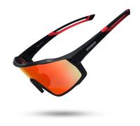 RTUOHUIN Gafas de Ciclismo Polarizadas con Protección UV400 Gafas de Sol Deportivas TR90 Montura Flexible Gafas Protectoras Rápidas para Niños, Hombres y Mujeres - Negro rojo