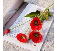 RTWAY 3 piezas de amapola artificial de maíz francés de seda, flores de tallo largo, flores falsas de seda, centros de mesa de hotel, para cocina y hogar, color rojo