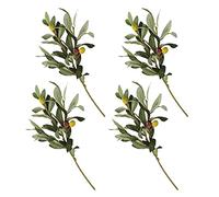 RTWAY Ramas de olivo artificiales, 4 ramas de olivo falsas con frutas, plantas falsas, hojas verdes, arreglo de hojas para decoración del hogar, oficina, boda