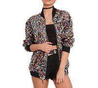 RTY-BY Chaqueta bomber de lentejuelas coloridas para mujer, chaqueta de lentejuelas brillantes con purpurina, chaqueta de manga larga con cremallera frontal, abrigo brillante para conciertos, fiestas