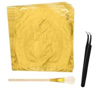 Rtyuio 200 hojas de lámina dorada de 14 x 14 cm, con pinzas y cepillos de aplicación, copos de oro finos para decoración de tartas, pintura, proyectos de manualidades, diseño de uñas y creatividad DIY