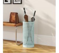 Rtyuioaz Paragüero redondo de metal con bandeja de goteo, contenedor de mimbre de imitación de entrada con asa, soporte hueco para paraguas para entrada, bastones de caminar, bastones (azul)