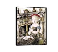 RTYUVIZ Impresiones en lienzo famosas de Tsuguharu Foujita- Pintura famosa abstracta- Reproducción sobre lienzo- Cuadros artísticos de pared en lienzo (Niña pelando) 70x90cm (27,6x35,4) marco negro