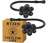 RTZEN Alzapaños Decorativos de Metal para Cortinas, Soportes de Cortina de Hierro Forjado de Granja, Soportes de Cortinas para Pared, alzapaños de Metal únicos para Cortinas, 2 Piezas (Flor Negra)