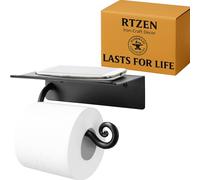 RTZEN Portarrollos de papel higiénico de baño con estante, hecho a mano, de hierro forjado rústico, para decoración de pared, barra de papel higiénico de montaje en pared negra para decoración moderna