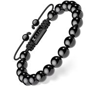 RTZN Pulsera de obsidiana negra para hombre, joyería de obsidiana negra auténtica hecha a mano para hombre, pulsera ajustable de cuentas de 8 mm para hombre