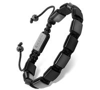 RTZN® Pulsera de ónix negro para hombre - Pulsera artesanal de alta calidad hecha a mano auténtica de perlas negras mate para hombre - Pulseras ajustables de perlas (estilo Habana)