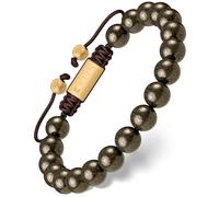 RTZN® Pulsera de pirita para hombre, pulsera de piedra de pirita auténtica hecha a mano, ajustable de 8,5 mm, símbolo de fuerza, buena suerte y ambición, ajustable, Piedra, Pirita