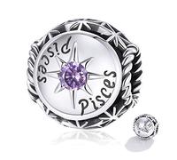 RU-X Abalorios para Pulsera de Plata de Ley 925,Charm Original para Mujer - Piscis Zodíaco