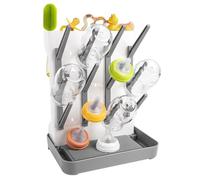 RUACDIQ Escurre Biberones, Vertical para Seca Biberones Que Ahorra Espacio, Escurridor para con Bandeja Recogegotas Chupetes Y Accesorios para Bebés (Gris)