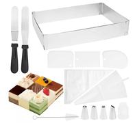 RUACDIQ Marco Rectangular para repostería, Marco Extensible para repostería con 2 espátulas y Boquilla Ajustable para repostería. Molde Cuadrado para Pasteles y Tartas Grandes y pequeñas.