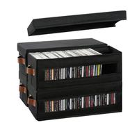 Ruaizel 4 cajas de almacenamiento para CD, apilables, con tapa y asa, con ventana visible para CD, libros, 40 x 15,5 x 13,5 cm