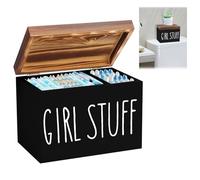 Ruaizel caja para guardar tampones y compresas de 2 compartimentos, caja de almacenamiento de madera para productos de higiene, organizador tampones (negro)