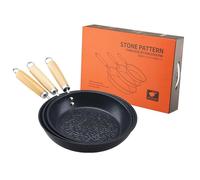 Ruaizel Juego de 3 sartenes de hierro fundido para inducción, 26-28-30 cm, sartén de hierro fundido con mango de madera, sartén de hierro fundido para parrilla de gas, sartén antiadherente