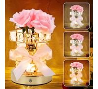 Ruaizel Lámpara de rosas, regalo para mujeres y mamás, LED, lámpara pequeña regulable de 3 colores, recargable por USB, para sala de estar, dormitorio y decoración del hogar (rosas)