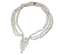 RUAJOGYNVM 18 "3 hebras de circonio cúbico conector pavimentado cultivadas blancas redondas gargantillas de perlas de agua dulce collar de boda for mujeres