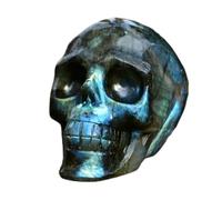 RUAJOGYNVM 1pc 8cm special Labradorite skull stone - Bohemian Style Hand-Carved Crystal with Iridescent Blue, Green, Purple & Yellow Play