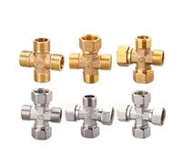 RUAJOGYNVM 1pc Copper Cross Joint 1/2" Female Male Thread One In Three out Four-Way Movable Joint Water Pipe Fittings(Electropl 1l2F-M-M-M)
