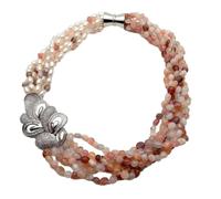 RUAJOGYNVM 6x7mm 6 filas cultivadas arroz perla ágata pavimentar flor colgante collar joyería de moda