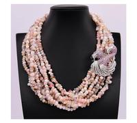 RUAJOGYNVM 8 filas de ópalo Rosa de forma libre, piedra de pepita pequeña, collar de múltiples hebras, conector de cisne hecho a mano for mujer
