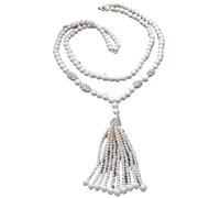 RUAJOGYNVM Clase 2 hebras cultivadas blancas redondas perlas de agua dulce ovaladas circonita cúbica pavé conector colgante collar for mujer 22"