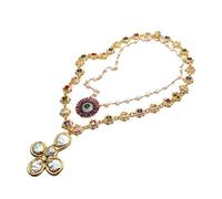RUAJOGYNVM Collar de cadena de circonio cúbico con cadena de rosario de perlas blancas de 2 hileras 44x52 mm