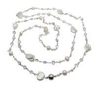 RUAJOGYNVM Collar de cadena larga for suéter con perla Keshi blanca cultivada de 42 "chapada en oro con circonita cúbica