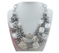 RUAJOGYNVM Collar de cristal gris plateado con forma trapezoidal de perlas Keshi blancas cultivadas en agua dulce de 3 hebras de 21"