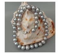 RUAJOGYNVM Collar de gargantilla de perlas de agua dulce de patata gris plateada cultivada de 10-11mm, cierre de plata 925 de 17"