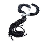 RUAJOGYNVM Collar de lazo largo negro de 8 hebras con colgante de pavé de circonita cúbica de 19'