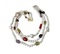 RUAJOGYNVM Collar de pepita de piedra semipreciosa multinatural de perla barroca nucleada blanca cultivada de 3 hebras de 19"