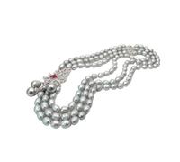 RUAJOGYNVM Collar de perlas de agua dulce de arroz gris de 22 "y 3 hebras, concha de mar, pera, Zirconia cúbica, collar con conector en forma de llama for mujer