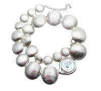 RUAJOGYNVM Collar graduado de perlas de moneda blanca de agua dulce con cuentas de moneda cepilladas de Color plateado de 27x33mm