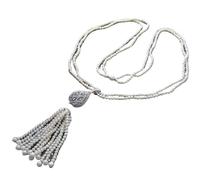 RUAJOGYNVM Collar largo con perlas redondas blancas cultivadas de agua dulce, colgante con pavé de circonita cúbica, 41"