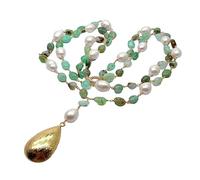 RUAJOGYNVM Collar llamativo de perlas de agua dulce de arroz de forma libre de crisoprasa colgante de color oro cepillado con forma de corazón de 25"
