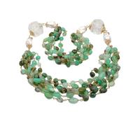 RUAJOGYNVM Collar llamativo de perlas Keshi blancas en bruto de cuarzo de forma libre de crisoprasa verde de 5 hebras de 30 "para mujer
