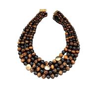 RUAJOGYNVM Collar redondo de ojo de tigre de cuarzo ahumado de 4 hebras de 18 ''-21'' for mujer