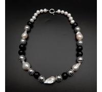 RUAJOGYNVM Collar redondo O-nyx negro con perla Keshi blanca cultivada en agua dulce, moda for mujer de 21"