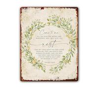RUAJOGYNVM Come To Me I Will Give You Rest Matthew 11 28 30 Scripture Metal Tin Sign Comforting Wall-Art for Prayer Room 8 X 12 inch