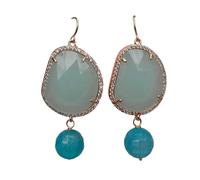 RUAJOGYNVM Conjunto de bisel pavimentado de circonita cúbica de ágata facetada azul, pendientes colgantes de cristal verde, regalo for novia