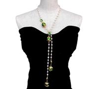 RUAJOGYNVM Cultured White Pearl 16mm-20mm Green Glass Rosary Chain Long Necklace