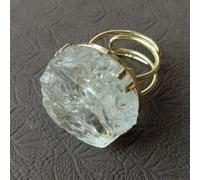 RUAJOGYNVM El oro crudo Druzy de los anillos del cuarzo áspero claro electrochapa tamaño redimensionable