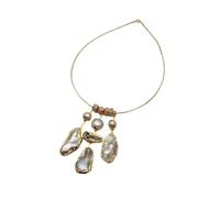 RUAJOGYNVM Gargantilla de perlas de concha de mar de perlas cultivadas Biwa de 20x35mm, collar chapado en oro, joyería for mujeres