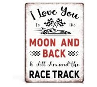RUAJOGYNVM Gift for Boys Vintage Racing Metal Tin Sign Moon and Back Quote for Room Wall 8 X 12 in