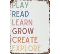 RUAJOGYNVM Gynaver Play Read Learn Grow Create Explore Vintage Metal Sign Playroom Wall Decor Nursery 8 X 12 in