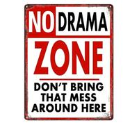 RUAJOGYNVM Humorous Warning Sign No Drama Zone Retro Metal Tin Sign for Garage Office Workshop Decor 8 X 12 in